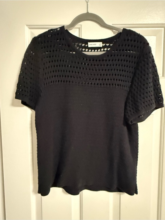 Nine West Sweaters - Nine West Black Short-Sleeve Eyelet Knit Top